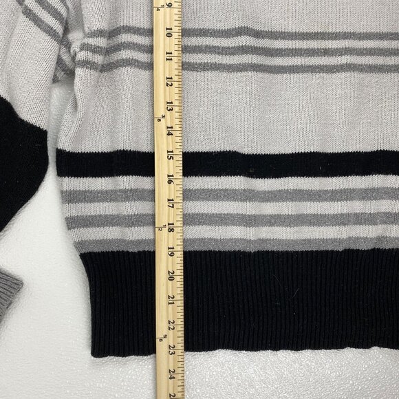 Lucky Brand Women Small Grandpa Core Comfy Black Gray Oversized Striped Sweater - Picture 8 of 14